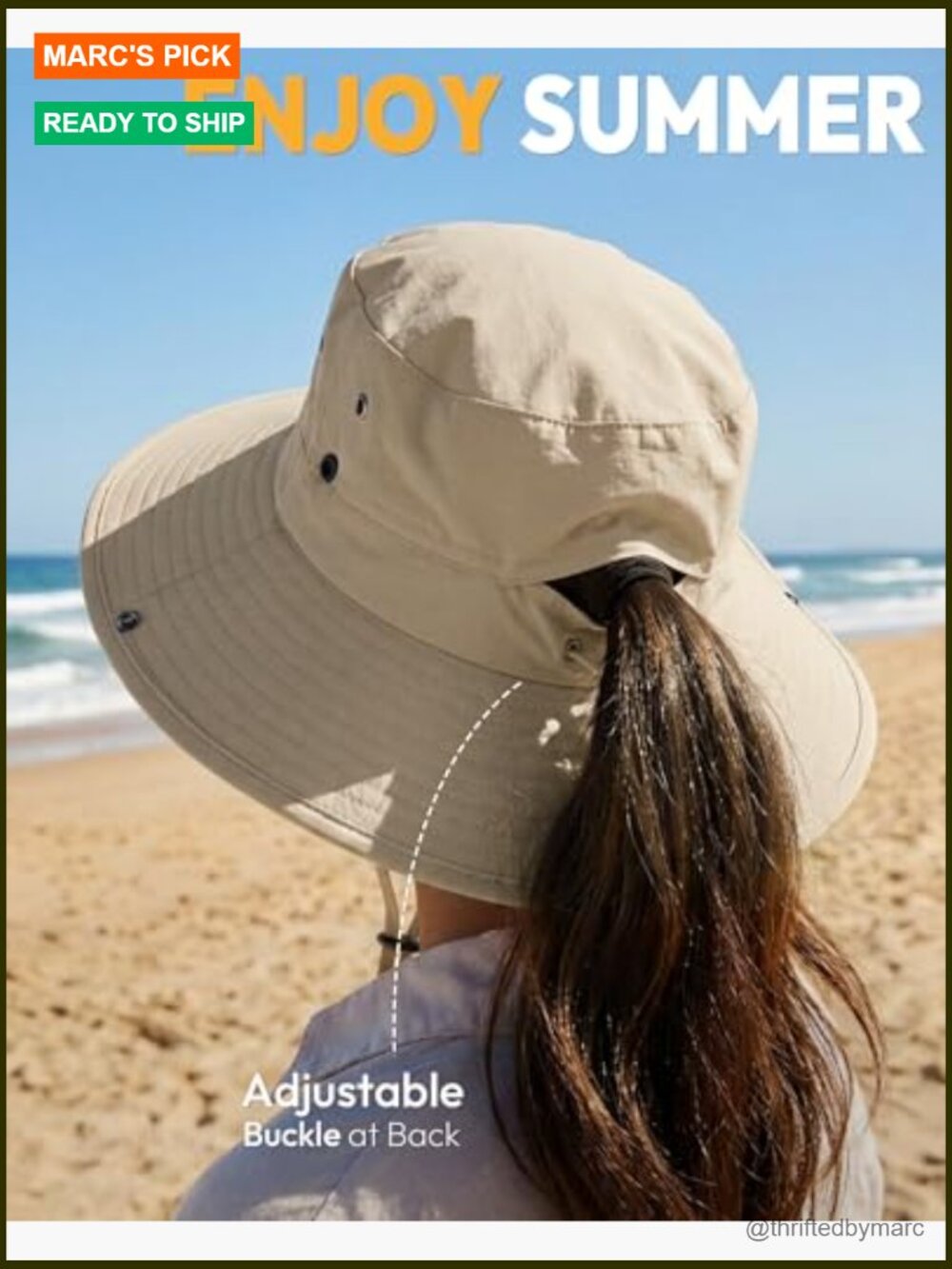 Wide Brim Bucket Hat with Ponytail Hole, UPF 50+ Foldable Sun Hat for Hiking - Picture 3 of 7